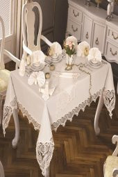 Rose Heart Masa Örtüsü 26 Parça Krem thumbnail 4