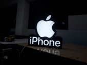 Apple Iphone Logo Yazı Tabela 3D LED Tabela Neon Etkili Işıklı Kutu Harf Tabela 30x45cm Pleksiglass - 1