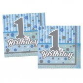 THB5121 Balonevi, Pırıltılı 1st Birthday Erkek, Kağıt Peçete 16 adet 33x33 cm - 1