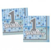 THB5121 Balonevi, Pırıltılı 1st Birthday Erkek, Kağıt Peçete 16 adet 33x33 cm - 2