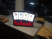 Okey Salonu Oyun Cafe Tabelası 3D LED Tabela Neon Etkili Işıklı Kutu Harf Tabela 30x45cm Pleksiglass - 1