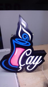 Çay Görsel Yazılı Tabelası 3D LED Tabela Neon Etkili Işıklı Kutu Harf Tabela 30x45cm Pleksiglass - 1