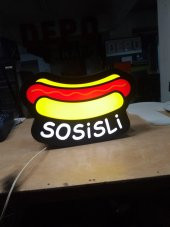 Tabela Sosisli Yazılı Tabelası 3D LED Tabela Neon Etkili Işıklı Kutu Harf Tabela 30x45cm Pleksiglass - 1