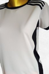 Modapalace Omzu Siyah Şerit Detaylı Kadın Spor Tişört - 1