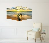 Gün Batımı Kumsal Manzara 5 Parçalı Mdf Tablo - 1