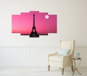 Eyfel Kulesi Dolunay Manzara 5 Parçalı Mdf Tablo - 1