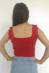 Crop Bluz Kare Yaka Triko - 2