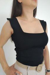 Crop Bluz Kare Yaka Triko - 3