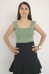 Crop Bluz Kare Yaka Triko - 5