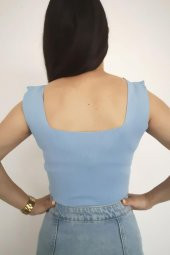 Crop Bluz Kare Yaka Triko - 7