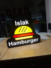 Islak Hamburger Yazılı Tabela 3D LED Tabela Neon Etkili Işıklı Kutu Harf Tabela 30x45cm Pleksiglass - 1