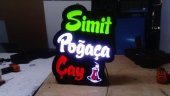 Simit Poğaça Çay Yazılı Tabela 3D LED Tabela Neon Etkili Işıklı Kutu Harf Tabela 30x45cm Pleksiglass - 1