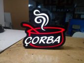 Çorba Kırmızı Yazılı Tabelası 3D LED Tabela Neon Etkili Işıklı Kutu Harf Tabela 30x45cm Pleksiglass - 1