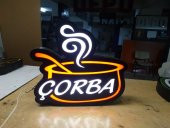 Çorba Görselli Yazılı Tabelası 3D LED Tabela Neon Etkili Işıklı Kutu Harf Tabela 30x45cm Pleksiglass - 1