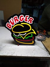 Burger Görsel Yazılı Tabelası 3D LED Tabela Neon Etkili Işıklı Kutu Harf Tabela 30x45cm Pleksiglass thumbnail 1