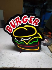 Burger Görsel Yazılı Tabelası 3D LED Tabela Neon Etkili Işıklı Kutu Harf Tabela 30x45cm Pleksiglass thumbnail 2