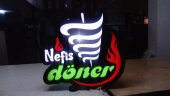 Nefis Döner Yazılı Tabelası 3D LED Tabela Neon Etkili Işıklı Kutu Harf Tabela 30x45cm Pleksiglass - 1