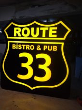 Route Bistro Pub Logo Tabelası 3D Led Tabela Neon Etkili Işıklı Pleksiglass Kutu Harf Depo Tabela thumbnail 2