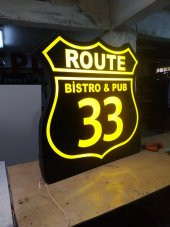 Route Bistro Pub Logo Tabelası 3D Led Tabela Neon Etkili Işıklı Pleksiglass Kutu Harf Depo Tabela thumbnail 3