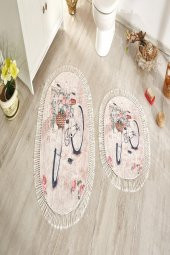 Çapa Home Kaydırmaz Taban Digital Klozet Takımı Oval 2li Banyo Paspas Seti Yıkanabilir Bisiklet - 1