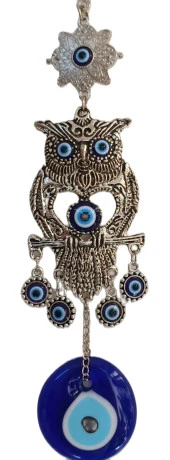 Nikel Zamak Kaplama Baykuş Nazar Boncuklu Duvar Süsü thumbnail 1