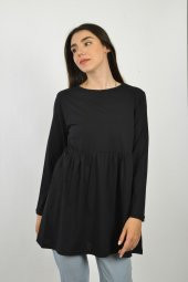 Kadın Siyah Beli Büzgülü Tunik - 1