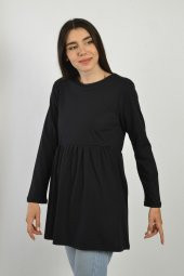 Kadın Siyah Beli Büzgülü Tunik - 2
