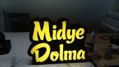 30x45 cm Sarı Renk Yazılı Midye Dolma Midyeci Tabela 3D Led Tabela Neon Etkili Işıklı Tabela - 1