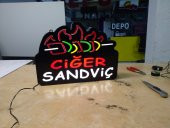 Ciğer Sandvic Yazılı Görselli Tabelası 3D Led Neon Etkili Işıklı Tabela Kutu Harf Depo Reklam - 1