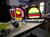 Fast Food Sosisli ve Hamburger Yazılı Tabela 3D Led Neon Etkili Işıklı Tabela Kutu Harf Depo Reklam - 1