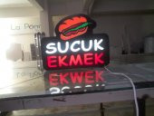 Sucuk Ekmek Görselli Yazılı Tabelası 3D Led Neon Etkili Işıklı Tabela Kutu Harf Depo Reklam Tabela thumbnail 2