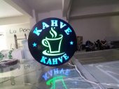 Mavi Yazılı Görselli Kahve Tabela 3D Led Neon Etkili Işıklı Tabela Kutu Harf Depo Reklam Tabela - 1