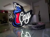 Mavi Kırmızı Renkli Çay Tabela 3D Led Neon Etkili Işıklı Tabela Kutu Harf Depo Reklam Tabela Kartal - 1