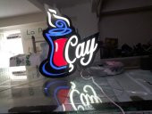 Mavi Kırmızı Renkli Çay Tabela 3D Led Neon Etkili Işıklı Tabela Kutu Harf Depo Reklam Tabela Kartal - 2