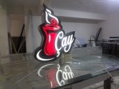 Çay Tea Görselli Yazı Tabela 3D Led Neon Etkili Işıklı Tabela Kutu Harf Kompozit Depo Reklam Tabela - 2