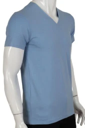 Erkek Tişört Dar Kesim V Yaka RAR00614 Buz Mavi T-Shirt - 2