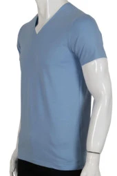 Erkek Tişört Dar Kesim V Yaka RAR00614 Buz Mavi T-Shirt - 3