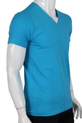 Erkek Tişört Dar Kesim V Yaka RAR00616 Mavi T-Shirt - 2