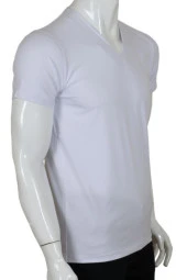Erkek Tişört Dar Kesim V Yaka RAR00618 Beyaz T-Shirt - 2