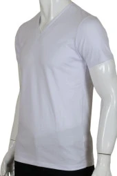 Erkek Tişört Dar Kesim V Yaka RAR00618 Beyaz T-Shirt - 3