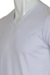 Erkek Tişört Dar Kesim V Yaka RAR00618 Beyaz T-Shirt - 4