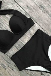 Angelsin Yüksek Bel Siyah Bikini Takım - 4