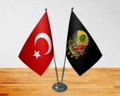 Masa Üstü Siyah Osmanlı Arması Türk Bayrağı İkili Krom Direk Masa Bayrağı - 1