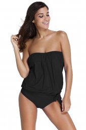 Angelsin Siyah Uzun Tankini Bikini Takım - 1