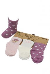 PETİT MİNOU KIZ BEBE ÜÇLÜ BAMBU FİYONKLU FİNO SOKET ÇORAP | PM2035 - 1