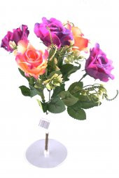 5 Dallı 28 cm Gül Yapay Çiçek  Mor Krem-CK010MK - 1