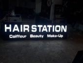 Kutu Harf Tabela Kompozit LED Işıklı Hair Station Berber Kuaför Tabelası 30x45 cm Tabela Boyut Verin - 4