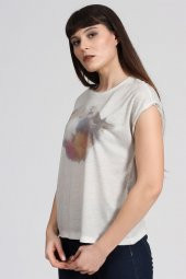 Gökkuşağı Baskılı Basıc Tshirt-BEJ - 3