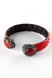 Kuvars Taşlı Piton Derisi Bileklik Kırmızı - 1