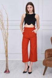 KİREMİT YANDAN BAĞLAMALI KUŞ GÖZÜ KUMAŞ PANTALON - 1